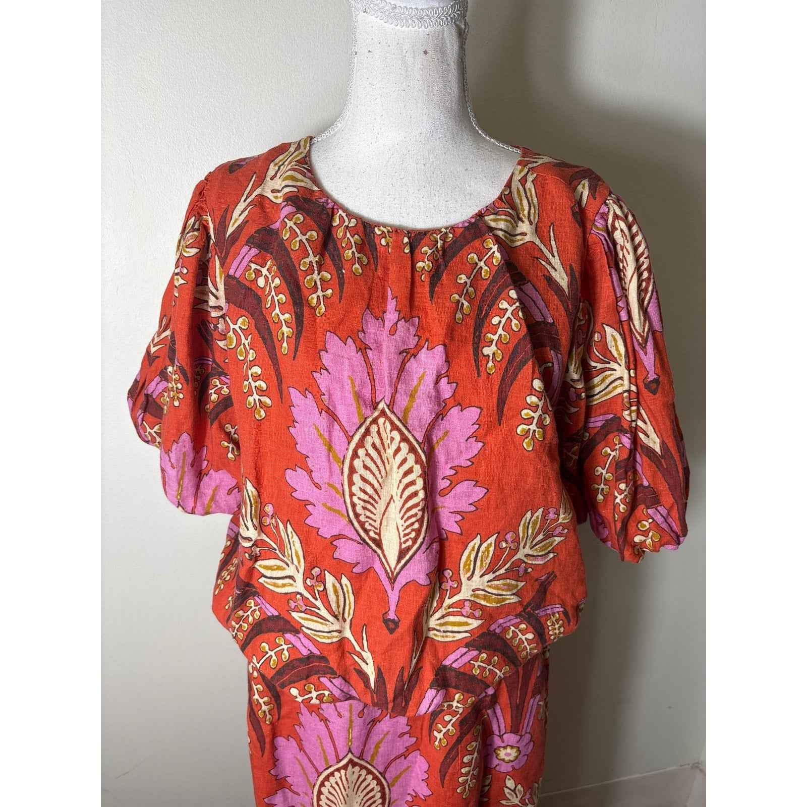 Sundance Dark Orange Purple Puff Sleeve Top and SKirt Set Sz M