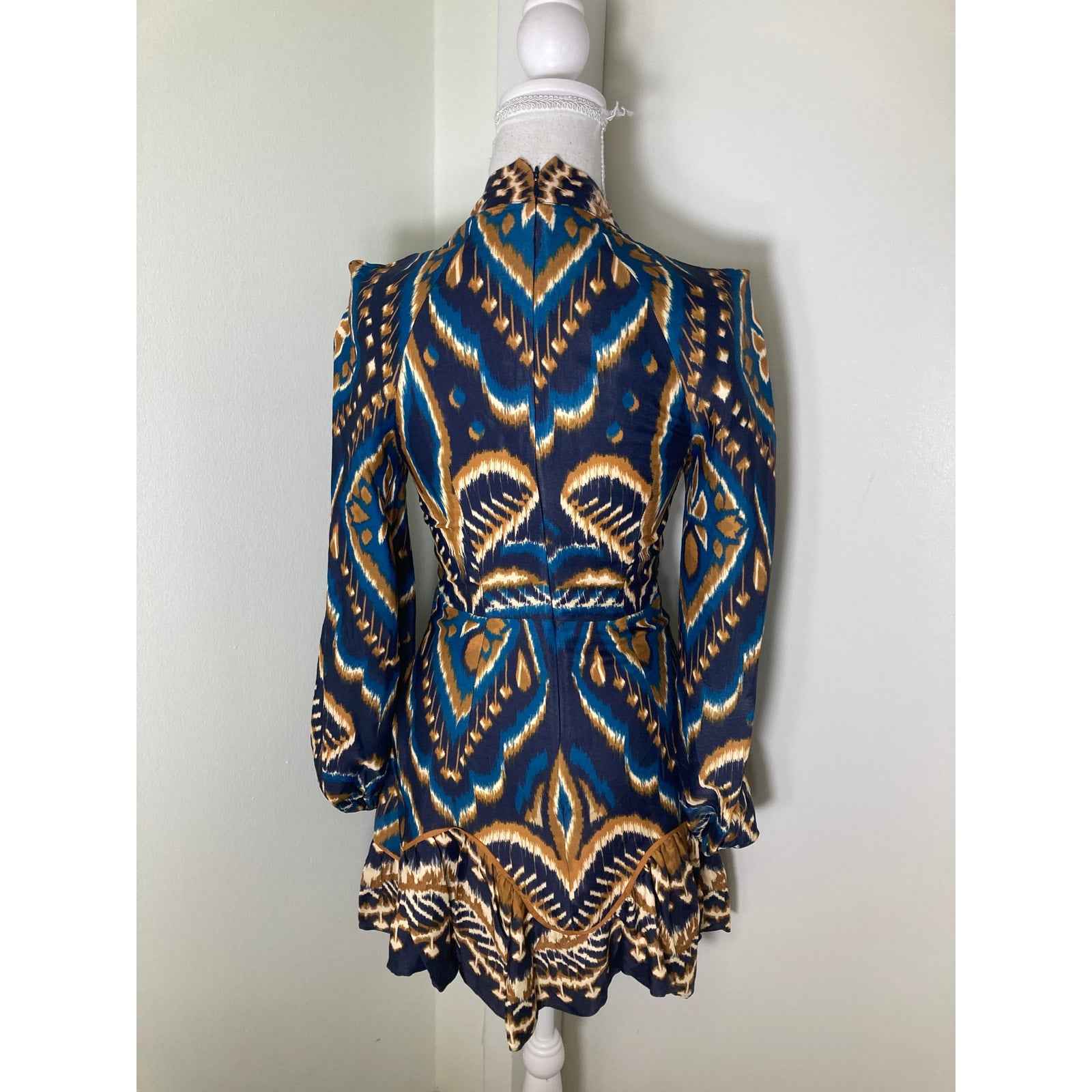 Farm Rio Blue and Brown Design Mini Dress sz XXS