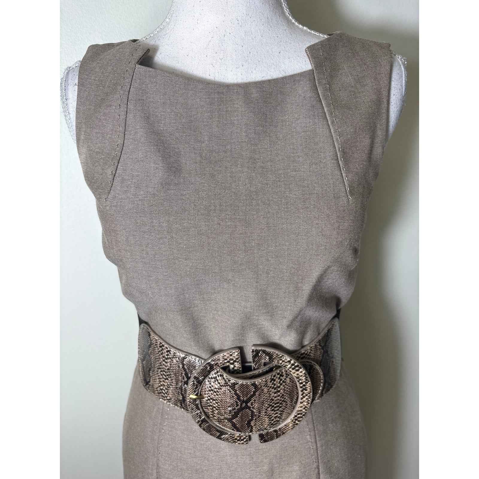 Antonio Melani Light Brown Sleeveless Belted Midi Sheath Dress Sz 0