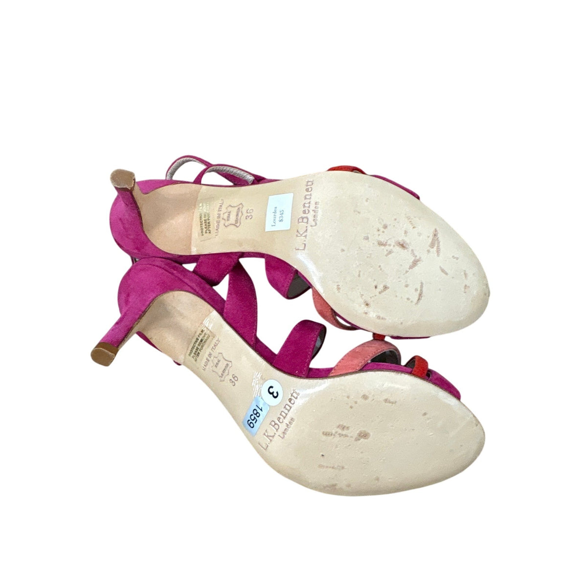L.K. Bennett Womens Pink & Red Suede Strappy Heels Sz 36