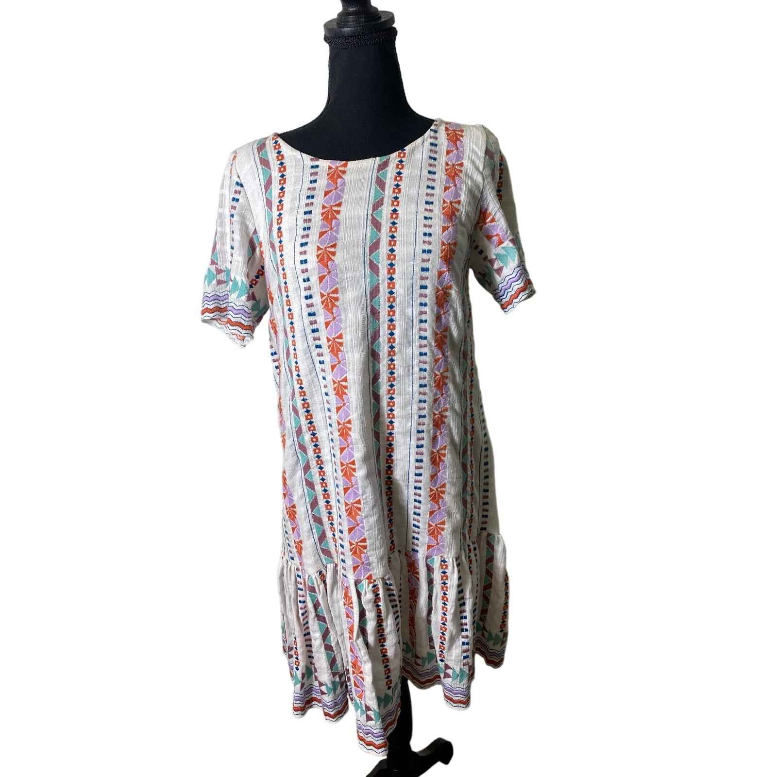 Duet White Cotton Drop Waist Dress Sz S