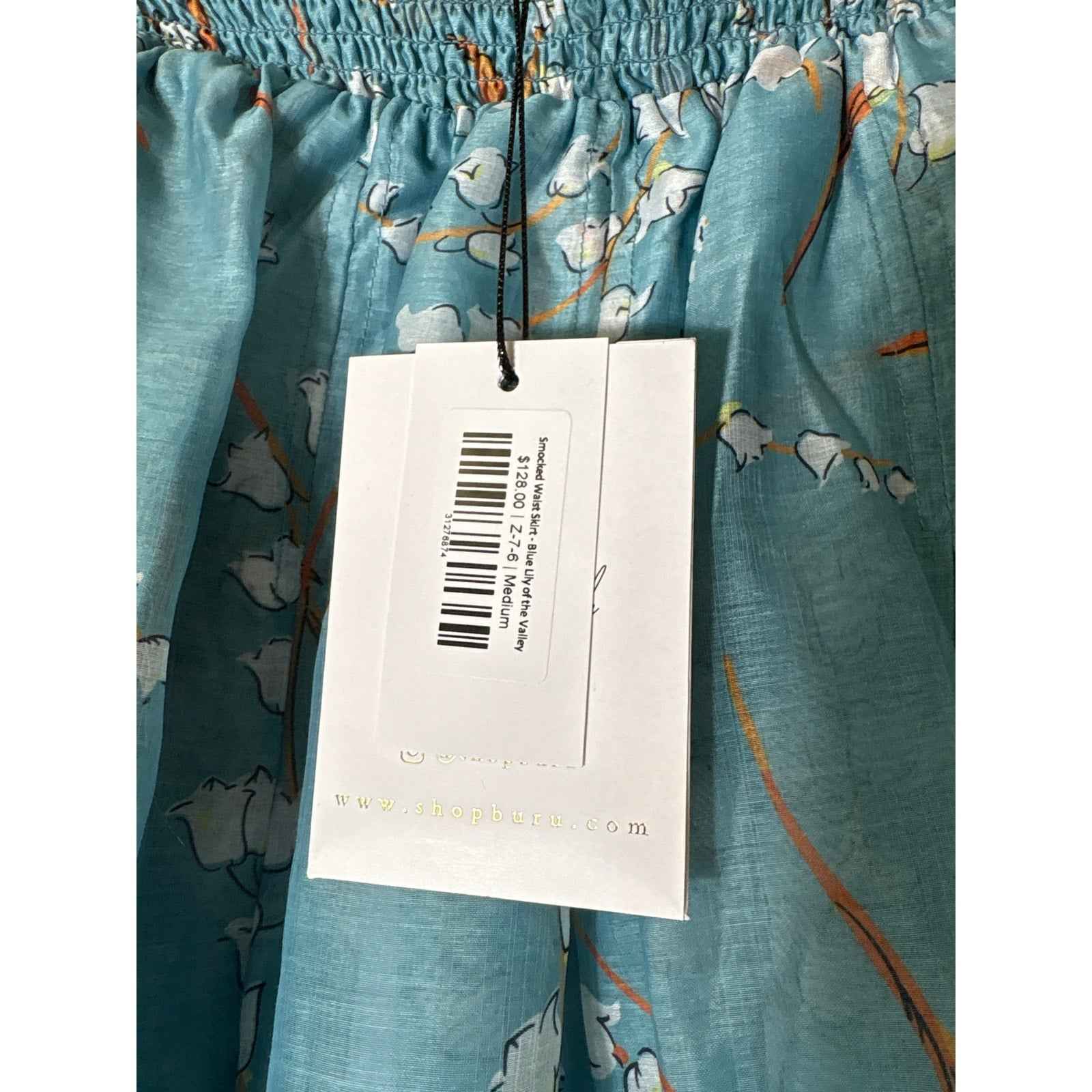 NWT Buru Blue Lilly of The Valley Smocked Waist Mini skirt Sz M
