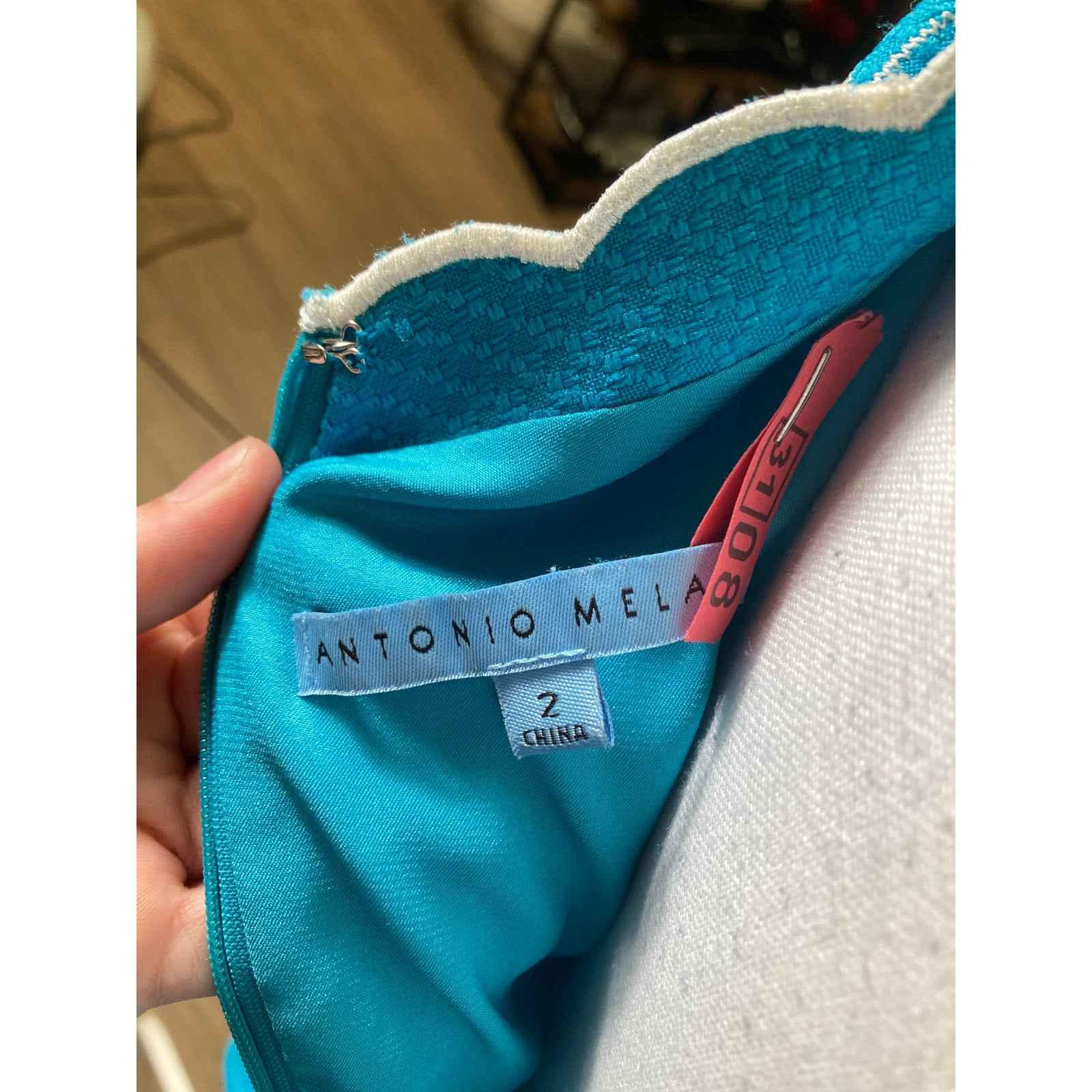 Antonio Melani Teal Blue Embroidered Sleeveless Knee Length Dress Sz 2