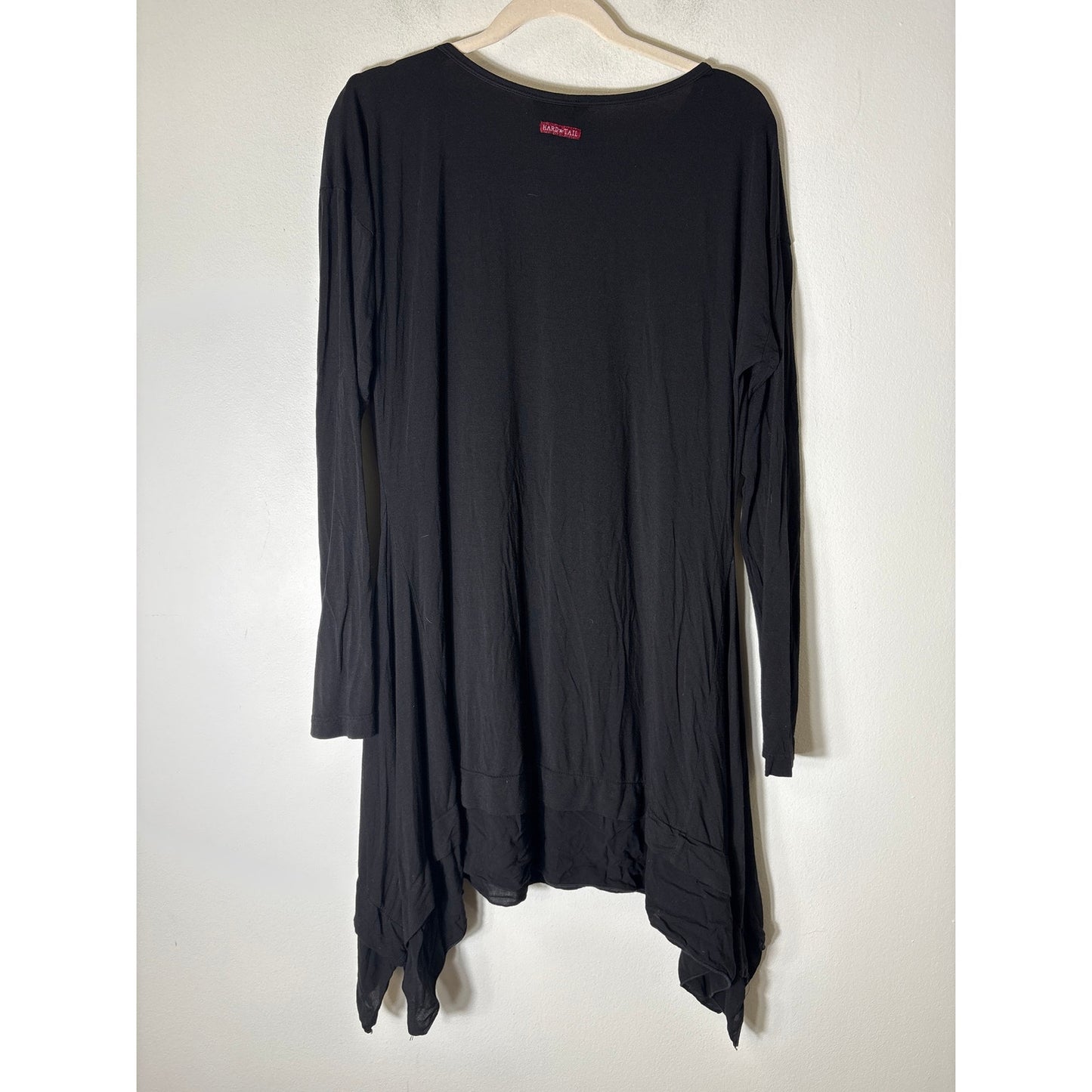 Hard Tail Black Long Sleeve Knee Length Hi Low Hem Dress Sz L