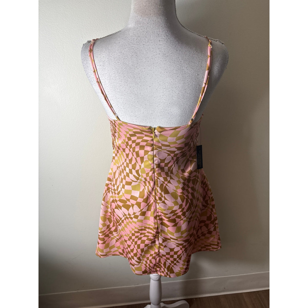 NWT AFRM Blush Checkerboard Spaghetti Strap Mini Dress Sz S