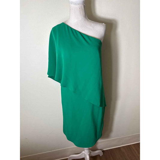 Carmen Marc Valvo Bright Green One Shoulder Knee Length Dress Sz 6