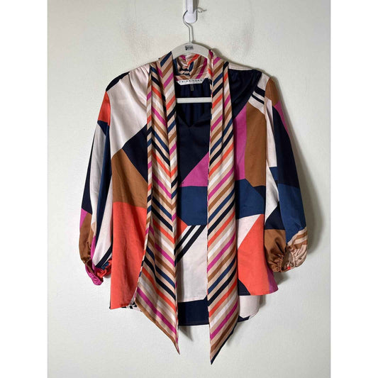 Trina Turk Multicolor Geo Print Long Puff Sleeve Blouse Sz M