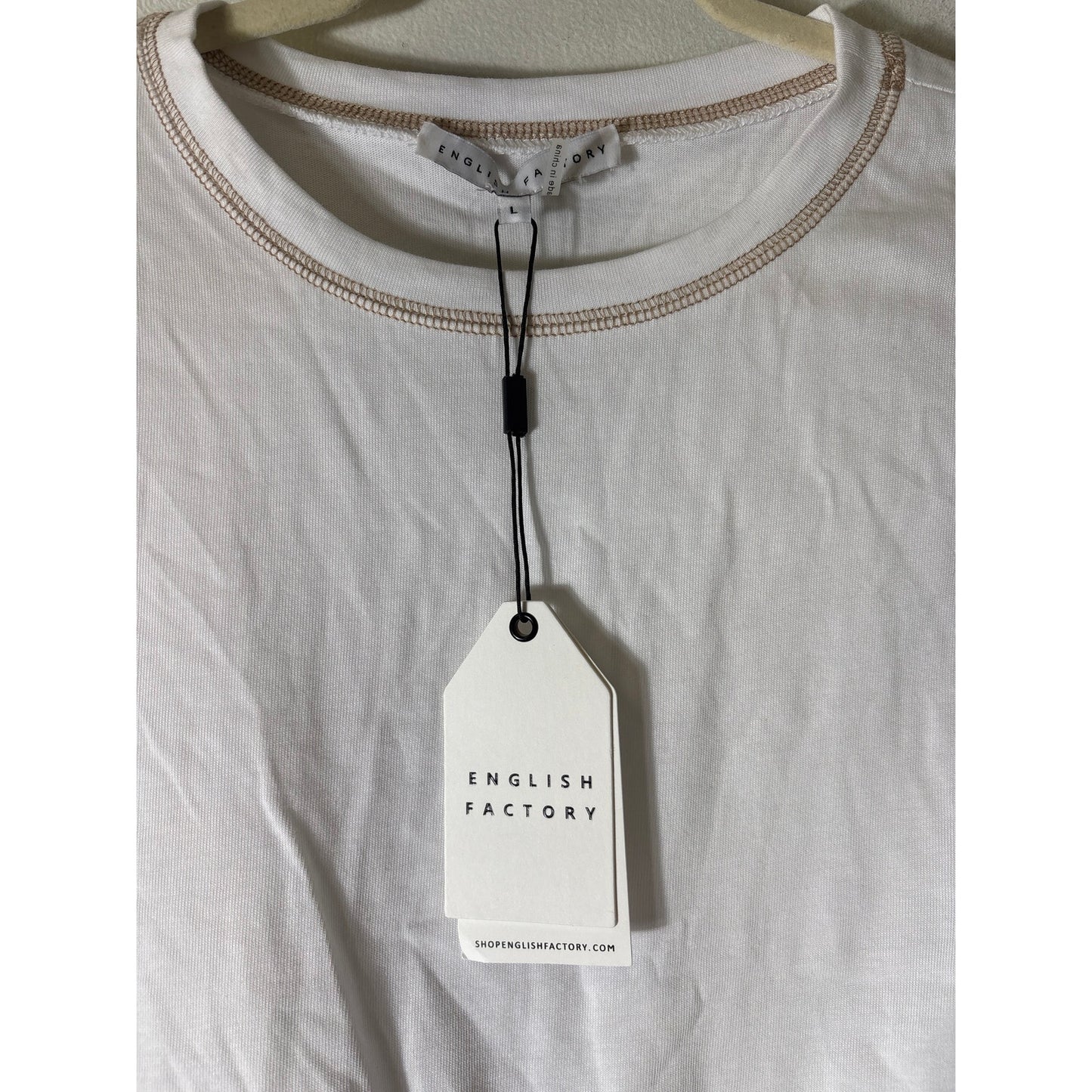 NWT English Factory White With Khaki Gingham Ruffles Top Sz L