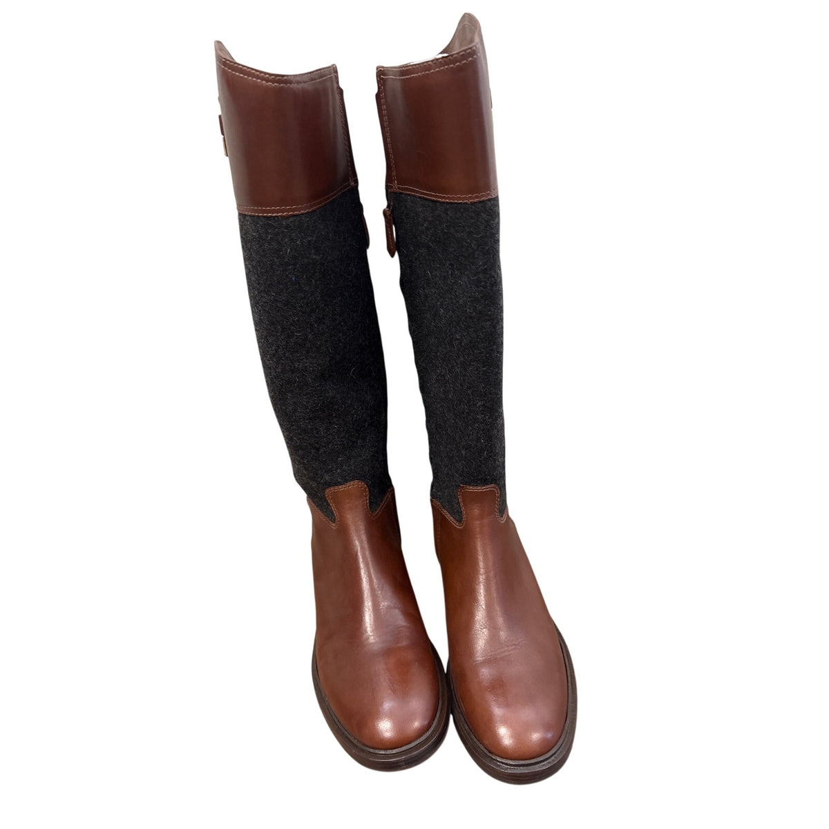 Tory Burch Brown and Charcoal Mixed Media Lowell Riding Boots Sz 8