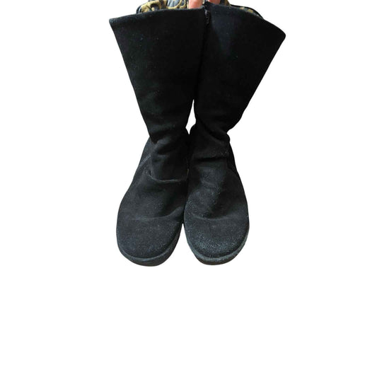 Fly London Black Suede Mid Calf Zip Up Boots with Lace Up Back Sz 8.5