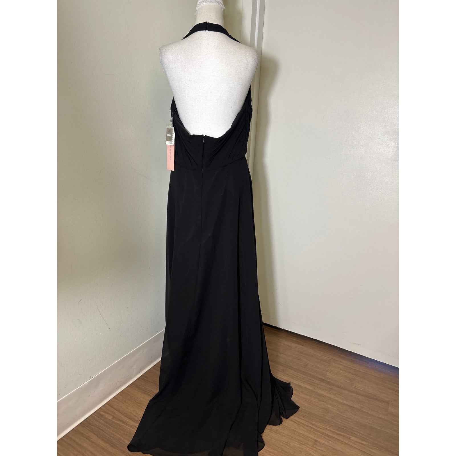 NWT Morilee Black Sleeveless Halter Style Ball Gown with Pleated Bodice Sz 14