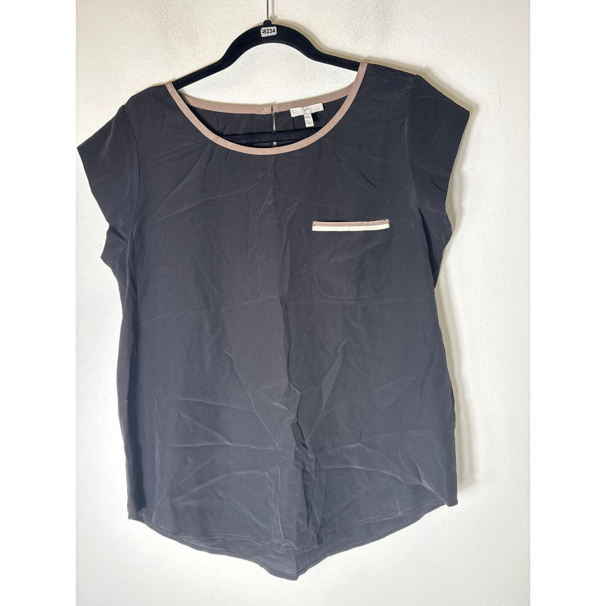 Joie Black Cap Sleeve Silk Front Pocket Shirt Sz M