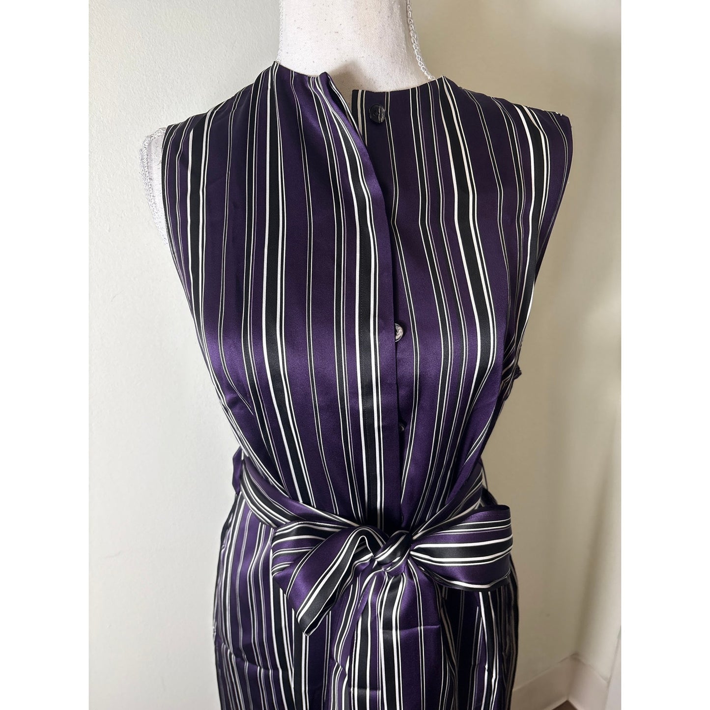 NWT Lilysilk Purple Pin Stripe Sleeveless Silk Jumpsuit Sz M