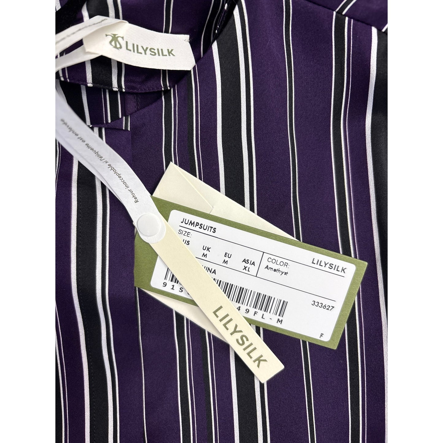 NWT Lilysilk Purple Pin Stripe Sleeveless Silk Jumpsuit Sz M