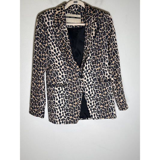 Topshop Tan Cheetah Print Long Sleeve  One Button Blazer Sz 2