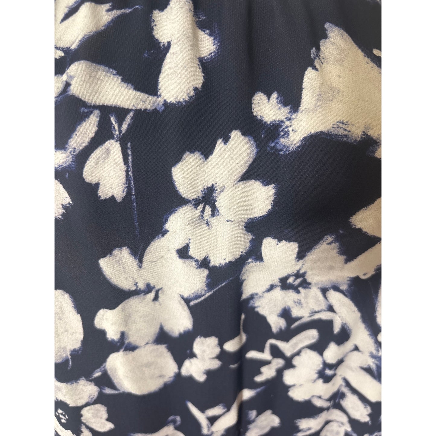 Lafayette Black Navy Long Sleeve Floral Long Sleeve Smocked Blouse Sz S