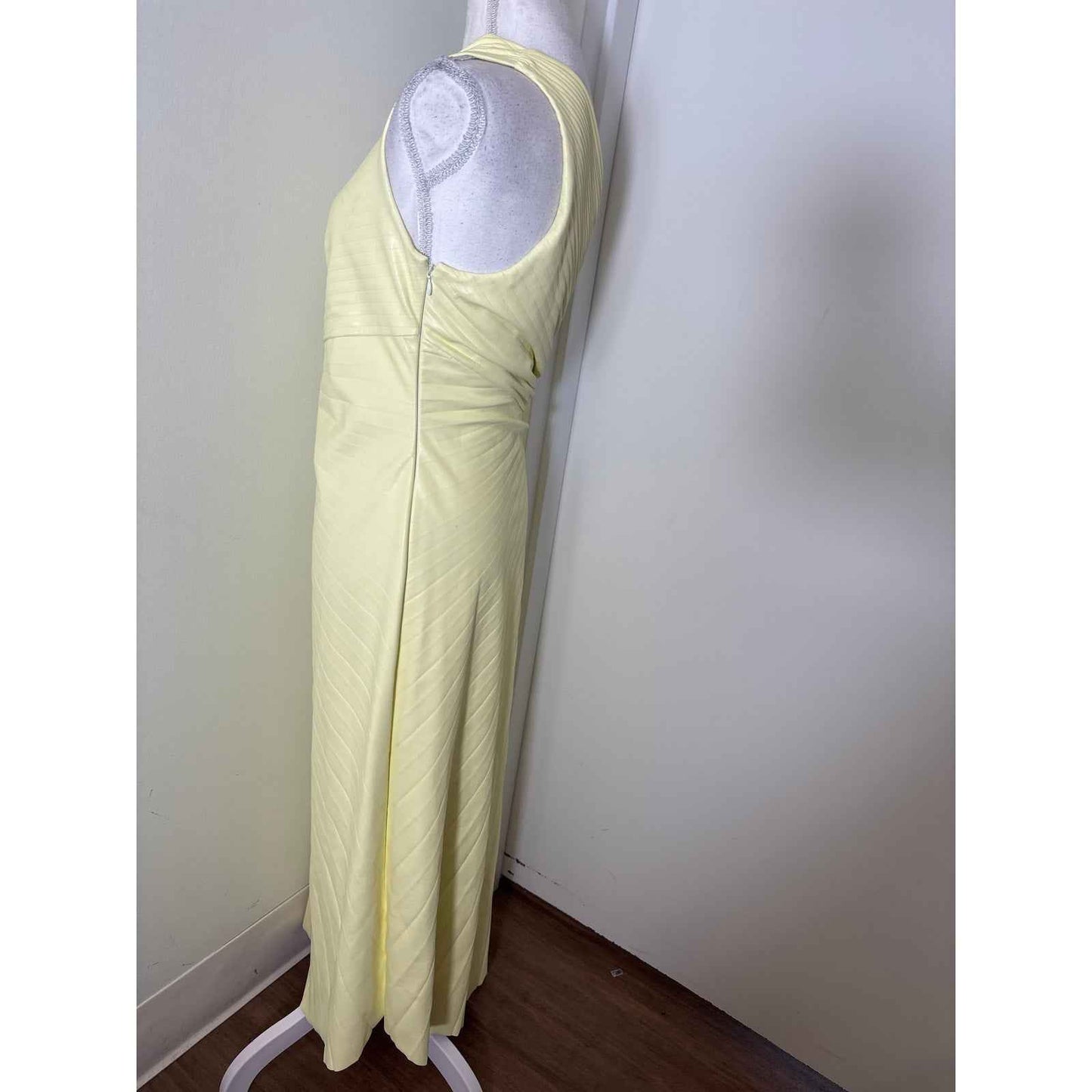 A.L.C. Butter Yellow Faux Leather One Shoulder Aysmmetrical Maxi Sz 10