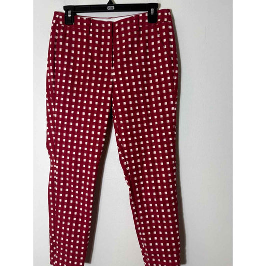 Sportmax Crimson Red White Large Checked Straight Leg Ankle Pants Sz 4