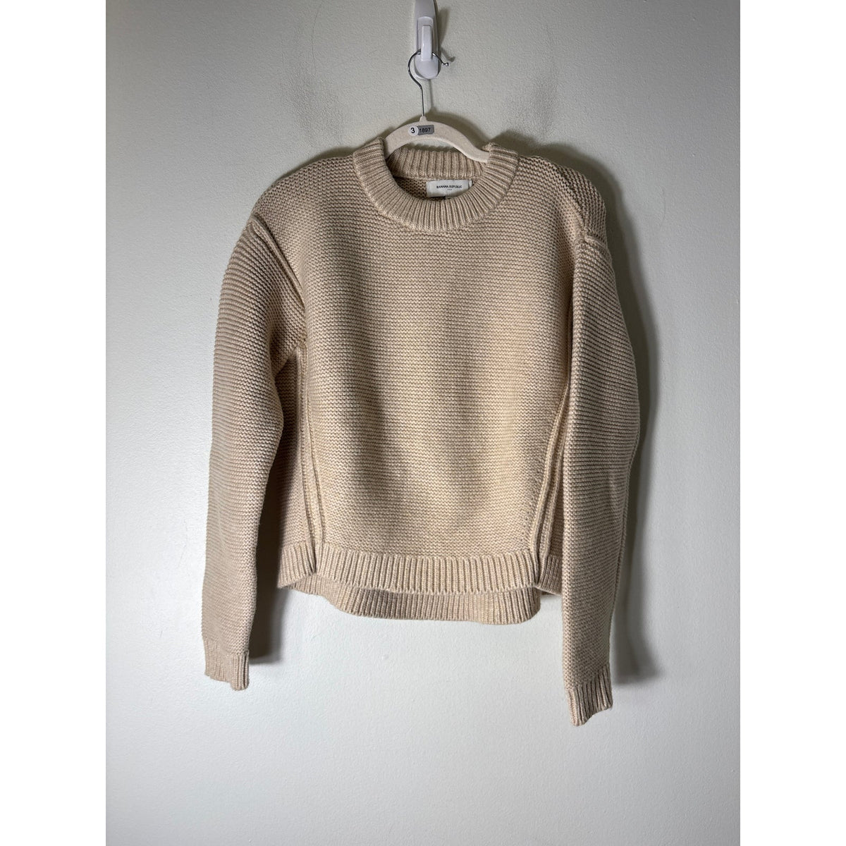 Banana Republic Light Khaki Thick Knit Crew Neck Pullover Sweater Sz XXS