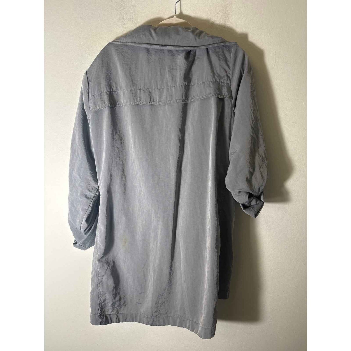 Anorak Gray Long Sleeve Rain Jacket with Optionl Hood Sz L