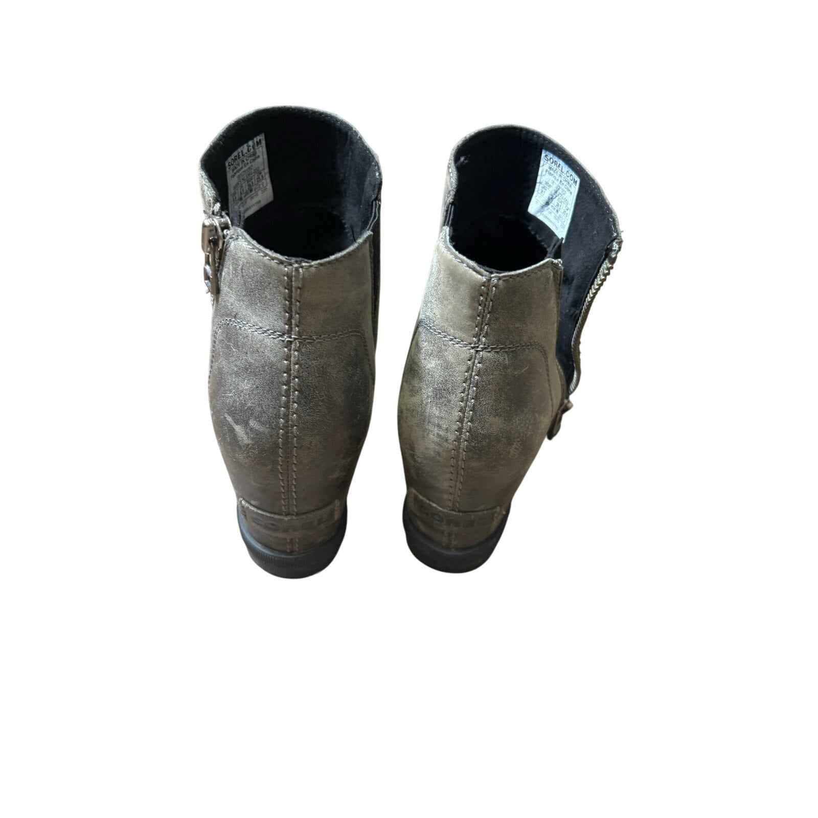Sorel Gray Leather Wedge Zip Up Ankle Boot Sz 8.5