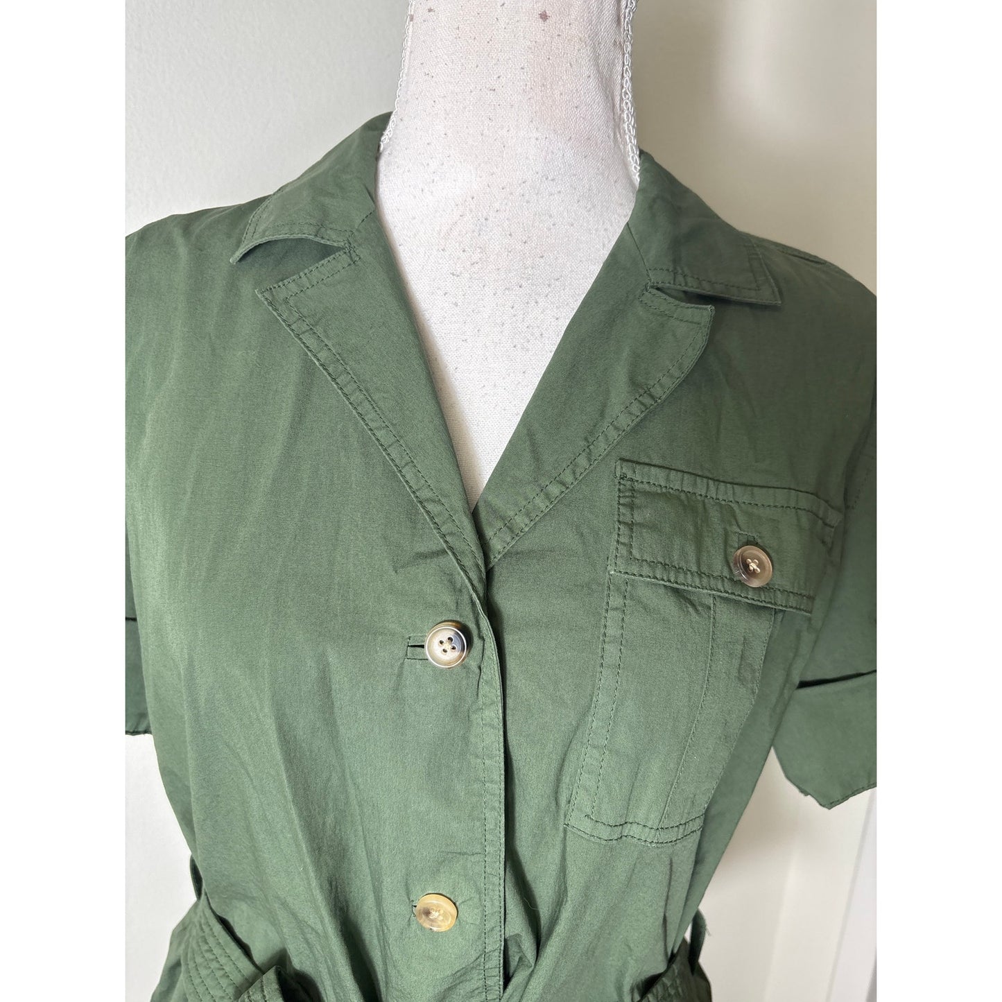 NWT Ann Mashburn Green Tess Short Sleeved Safari Shirt Sz M