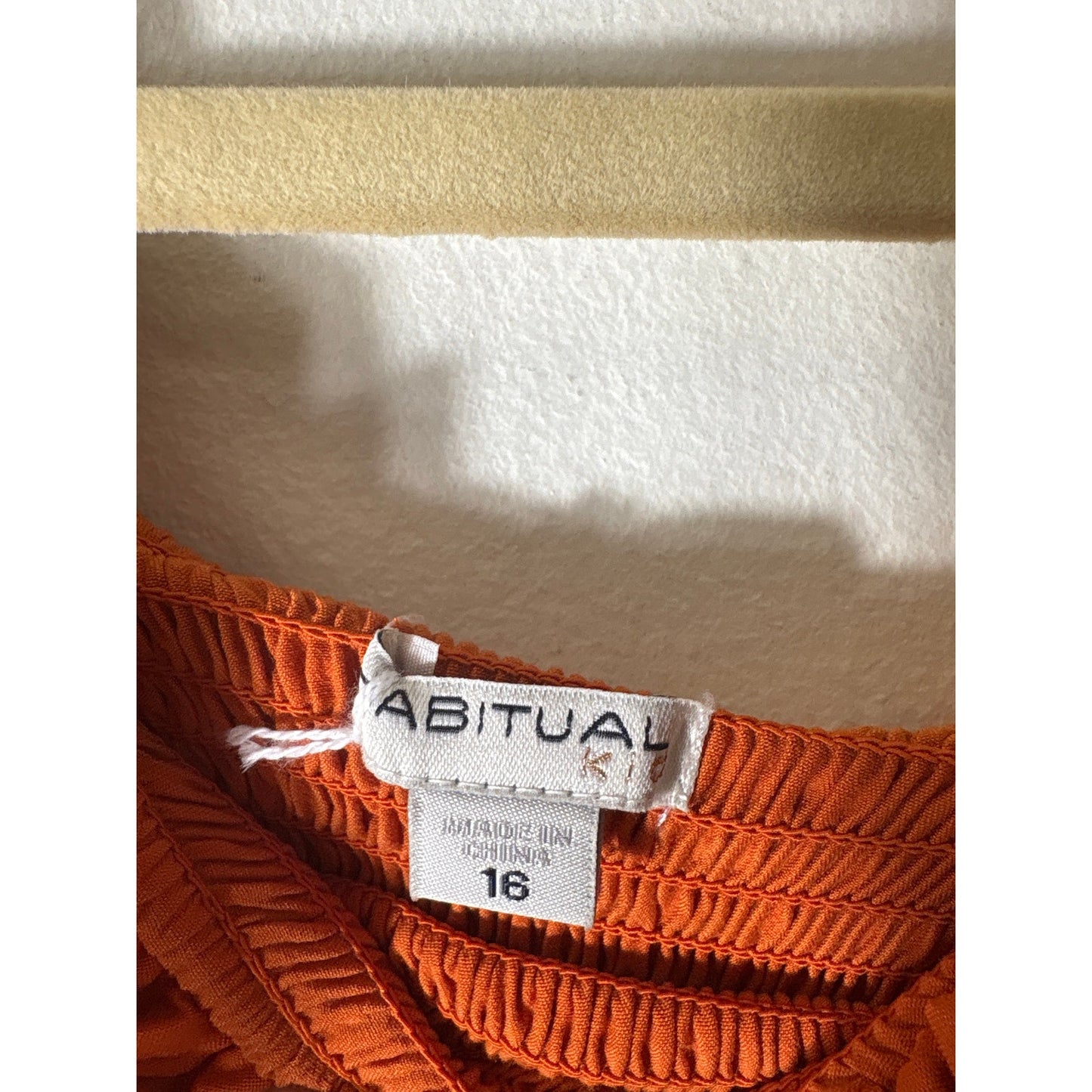Habitual Dark Orange Short Sleeve Smocked Boat Neck Top Sz 16