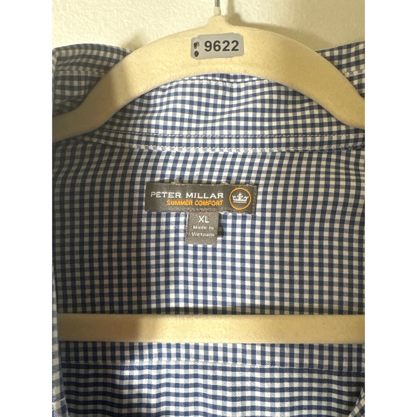 Peter Millar Blue White Check Long sleeve Button Up Shirt Sz XL