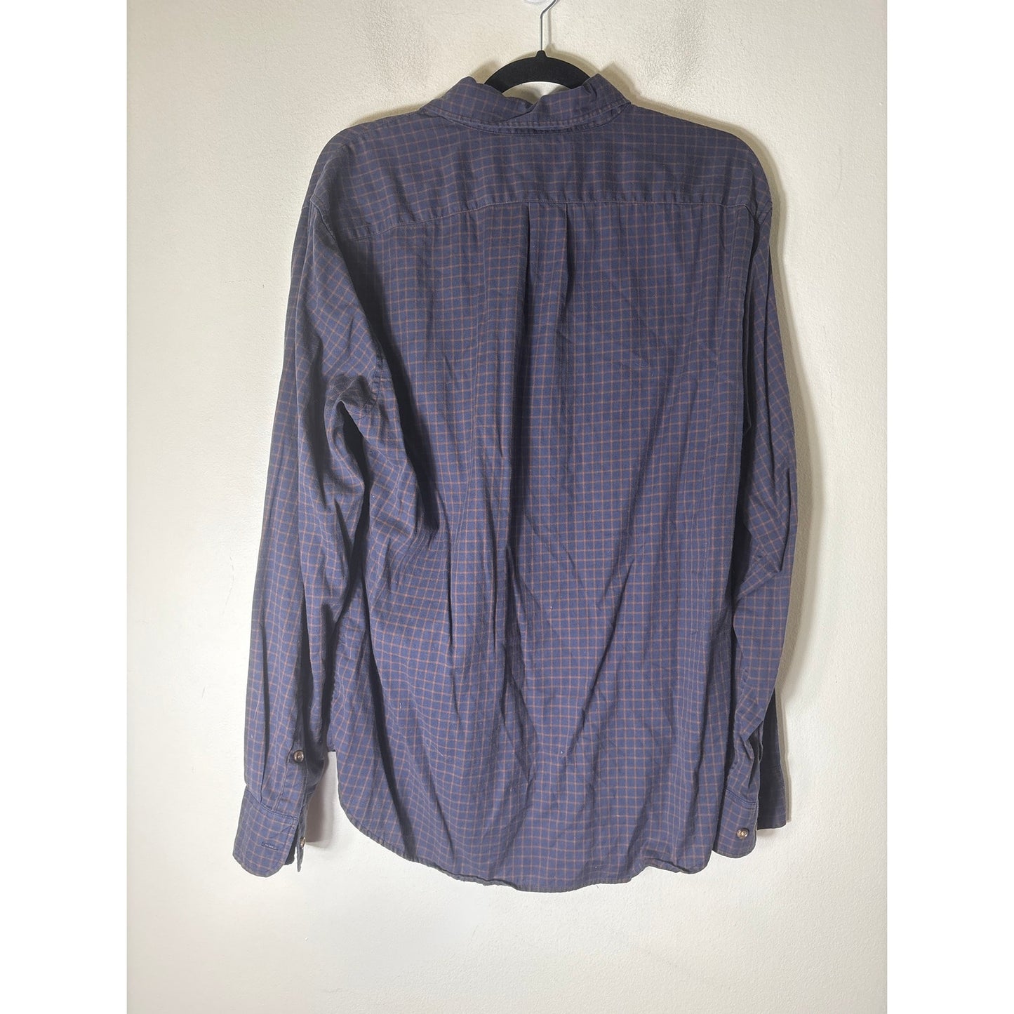 Tom Beckbe Navy Blue Plaid Long Sleeve Cotton Shirt Sz L