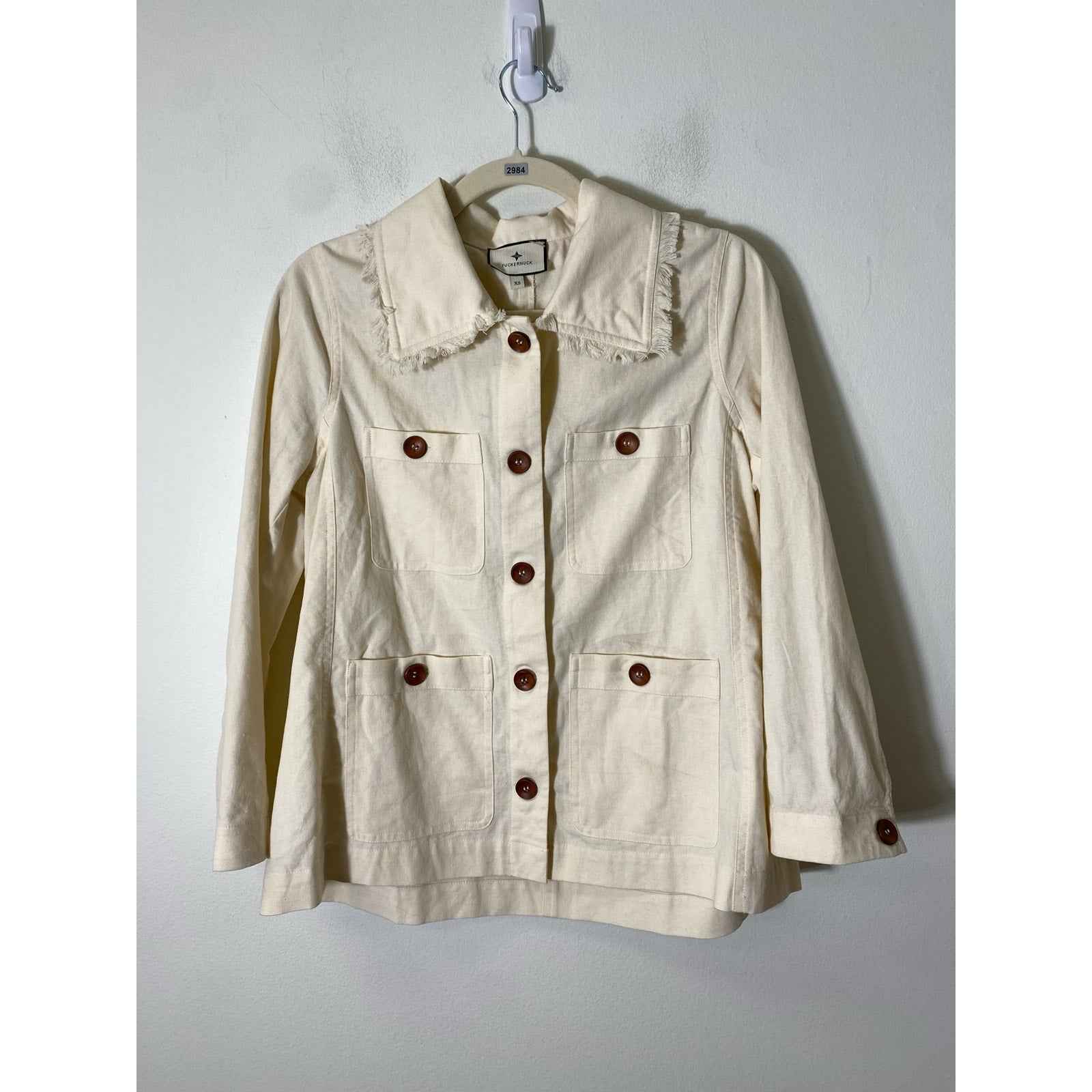 Tuckernuck Cream Linen Blend Frayed Collar Jacket Sz XS