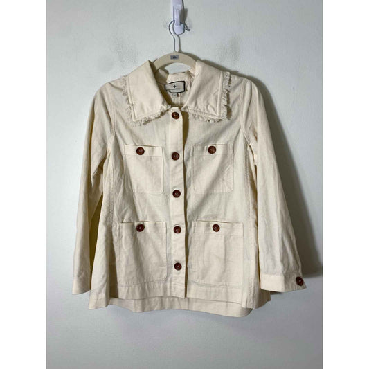 Tuckernuck Cream Linen Blend Frayed Collar Jacket Sz XS
