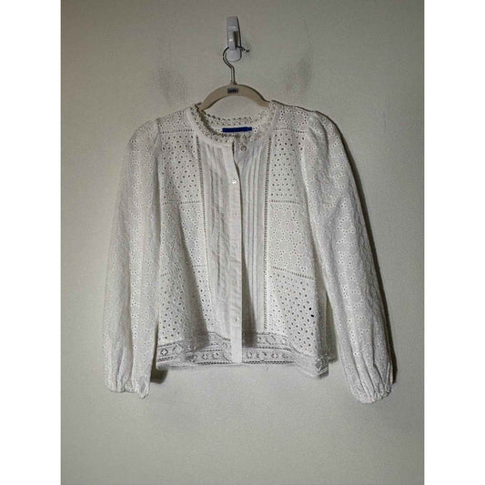 J. McLaughlin White Eyelet Long Sleeve Button Up Cotton Shirt Sz XS
