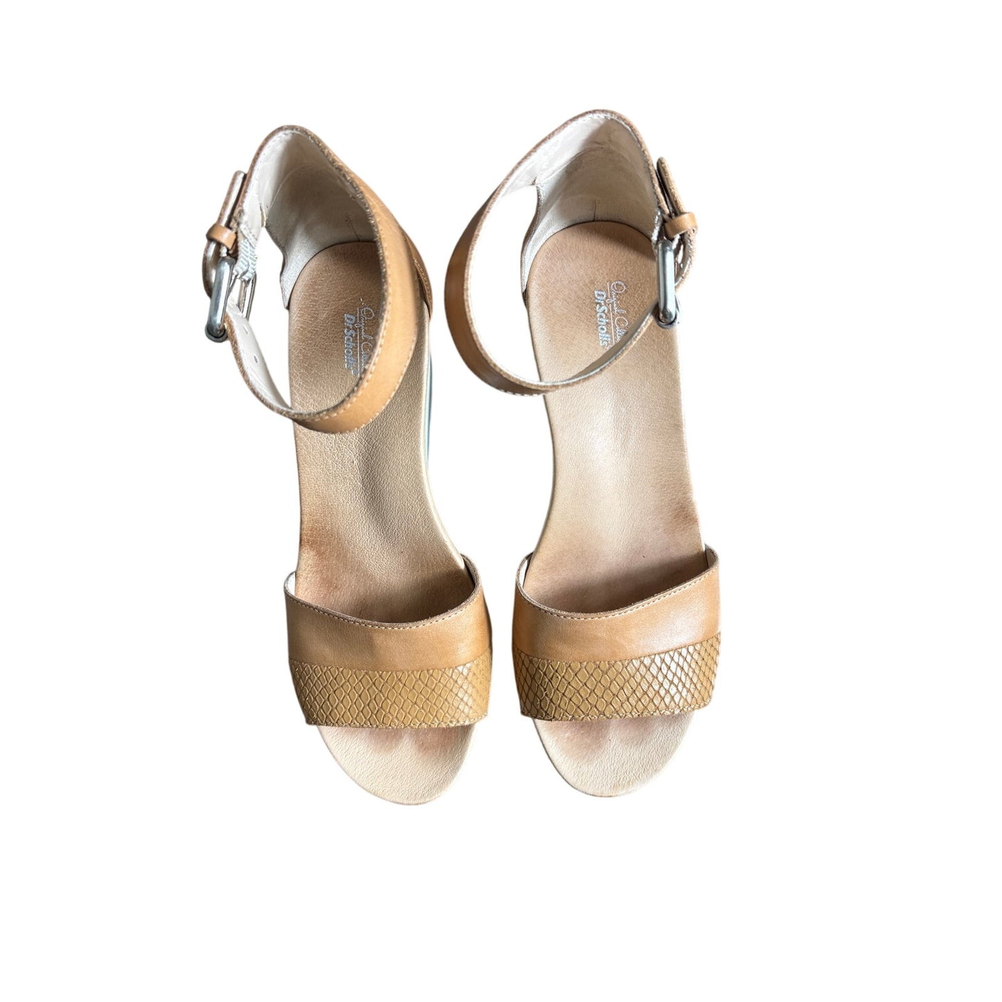 Dr. Scholls Brown Leather Ankle Strap Wedge Sandals Sz 7.5
