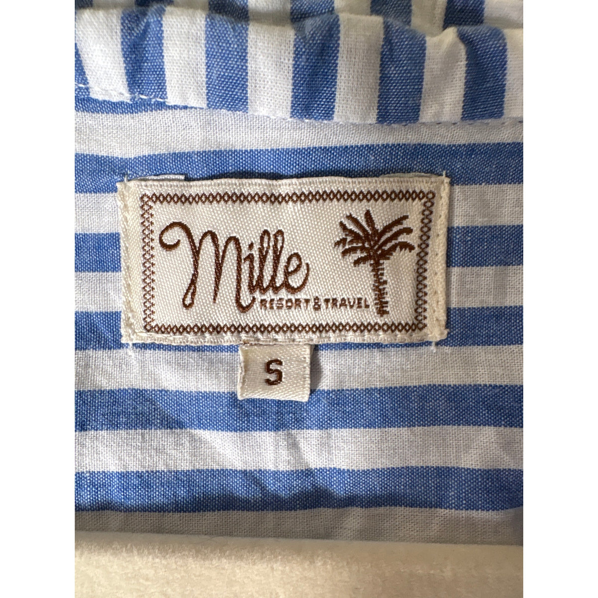 Mille Resort Blue and White Stripe Long Sleeve Cotton Shirt Dress Sz S
