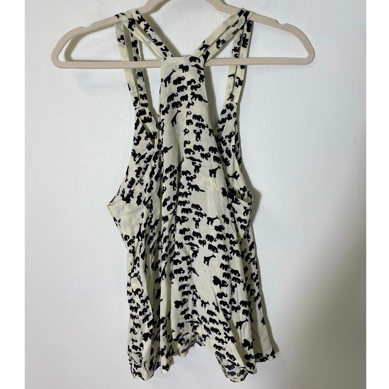BLVD Off-white/Black Elephant Print Halter Top Sz L