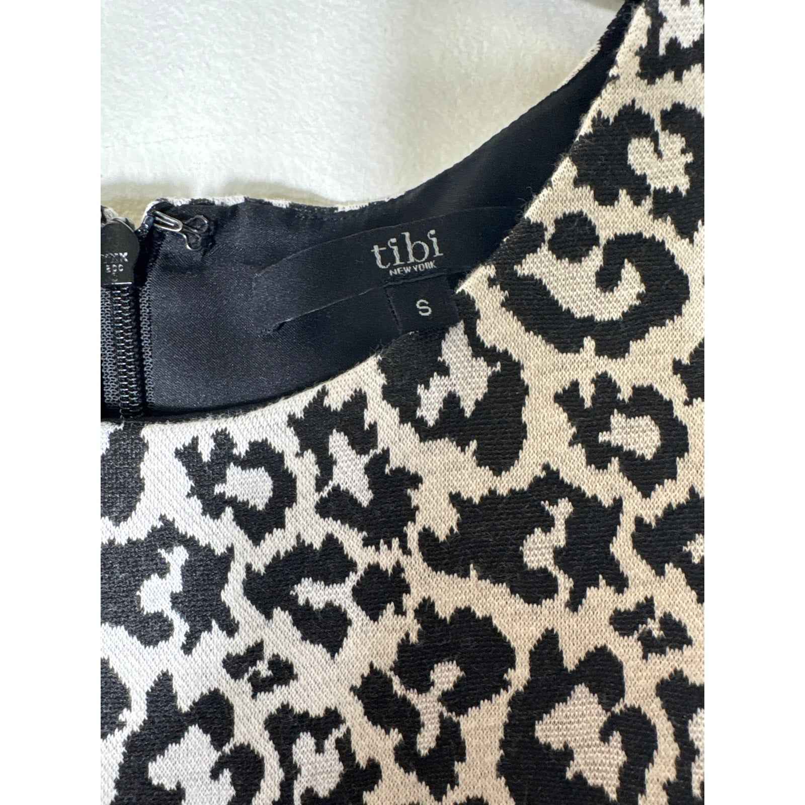 Tibi Black White Cheetah Print Sleeveless A-Line Mini Dress Sz S
