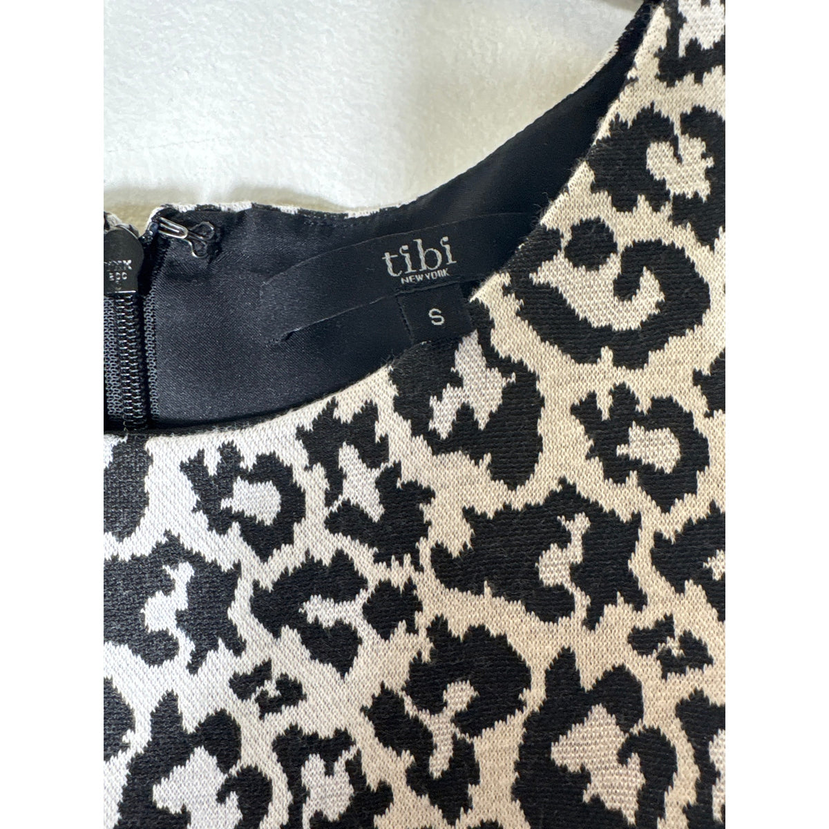 Tibi Black White Cheetah Print Sleeveless A-Line Mini Dress Sz S