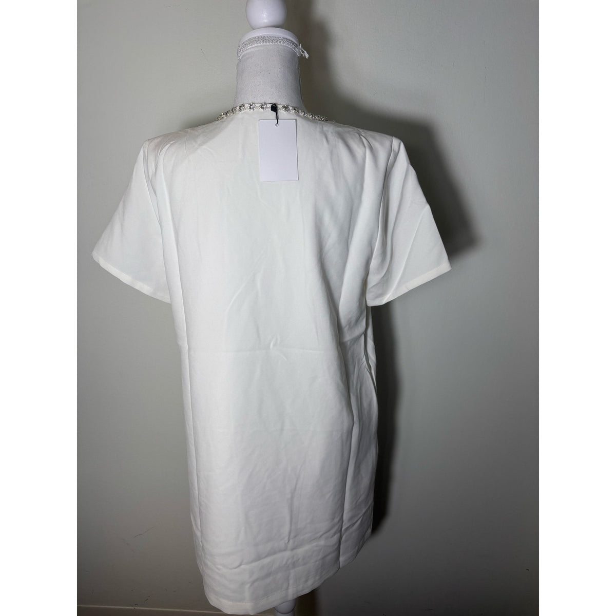 NWT Sugar Lips Off White Knee Length Short Sleeve Shift Dress Sz S