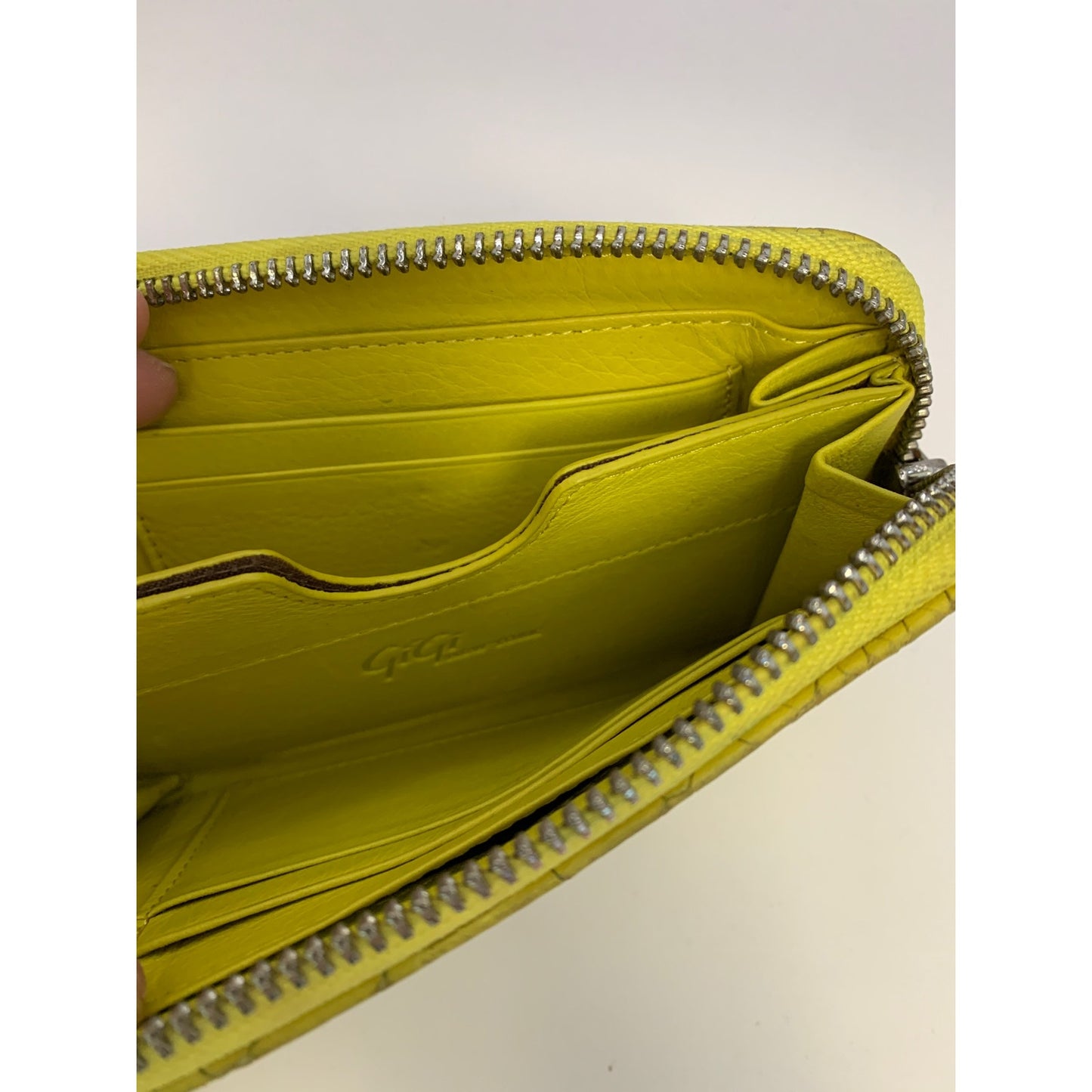 Gigi New York Yellow Crocodile Print Leather Wristlet
