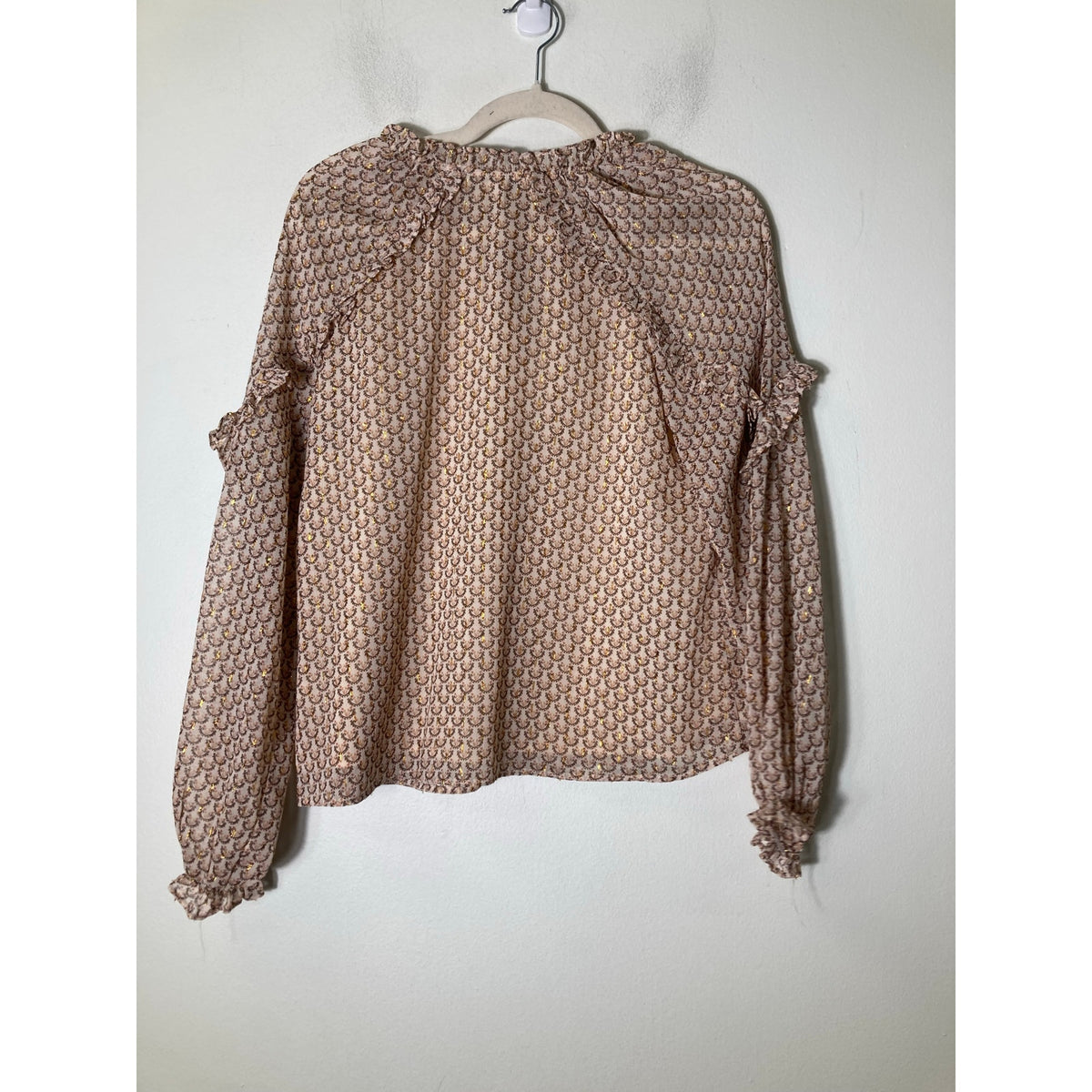 Rachel Zoe Pink Gold Long Sleeve Top with Ruffle Detailing Sz S
