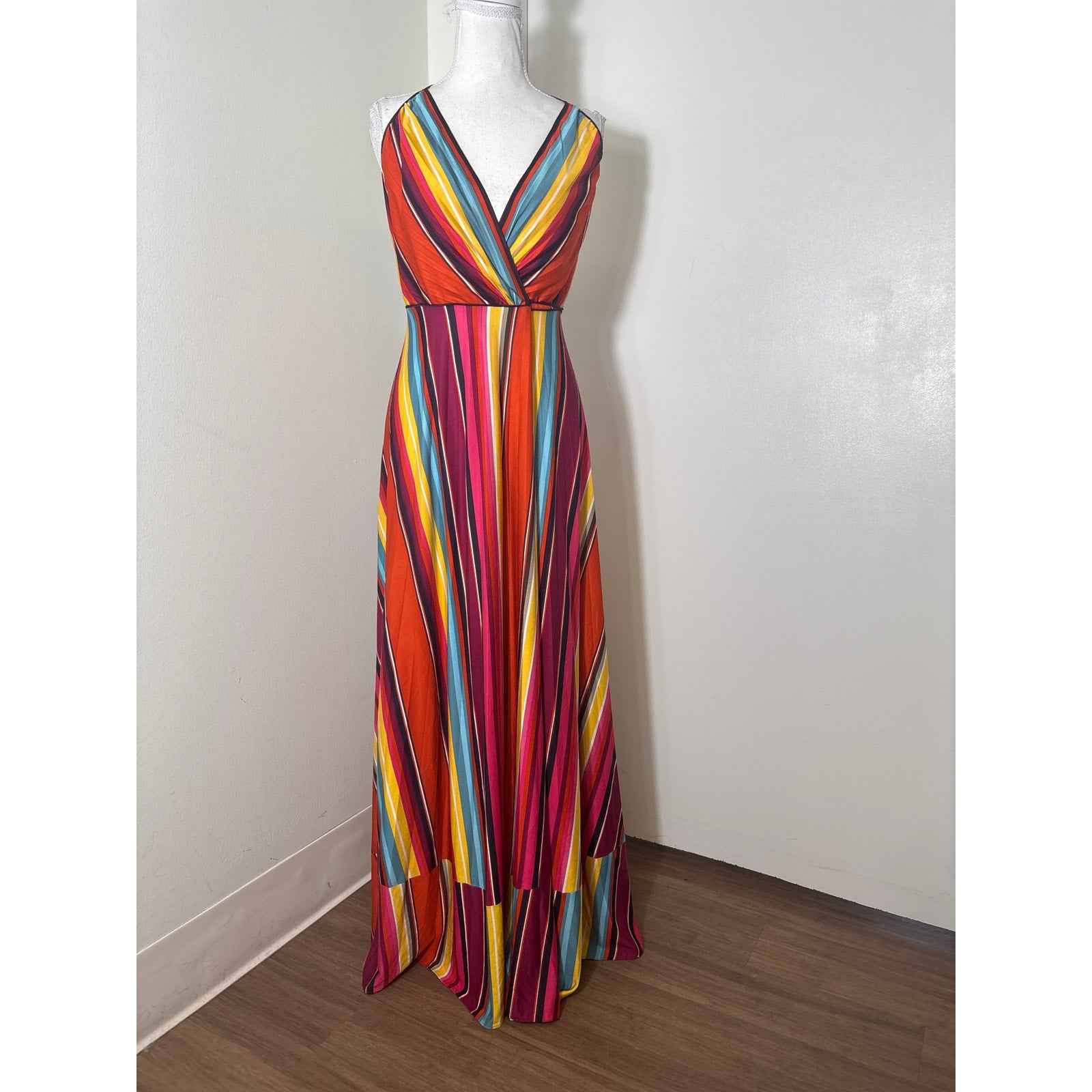 Laundry by Shelli Seigal Multicolored Stripe Wrap Maxi Dress Sz