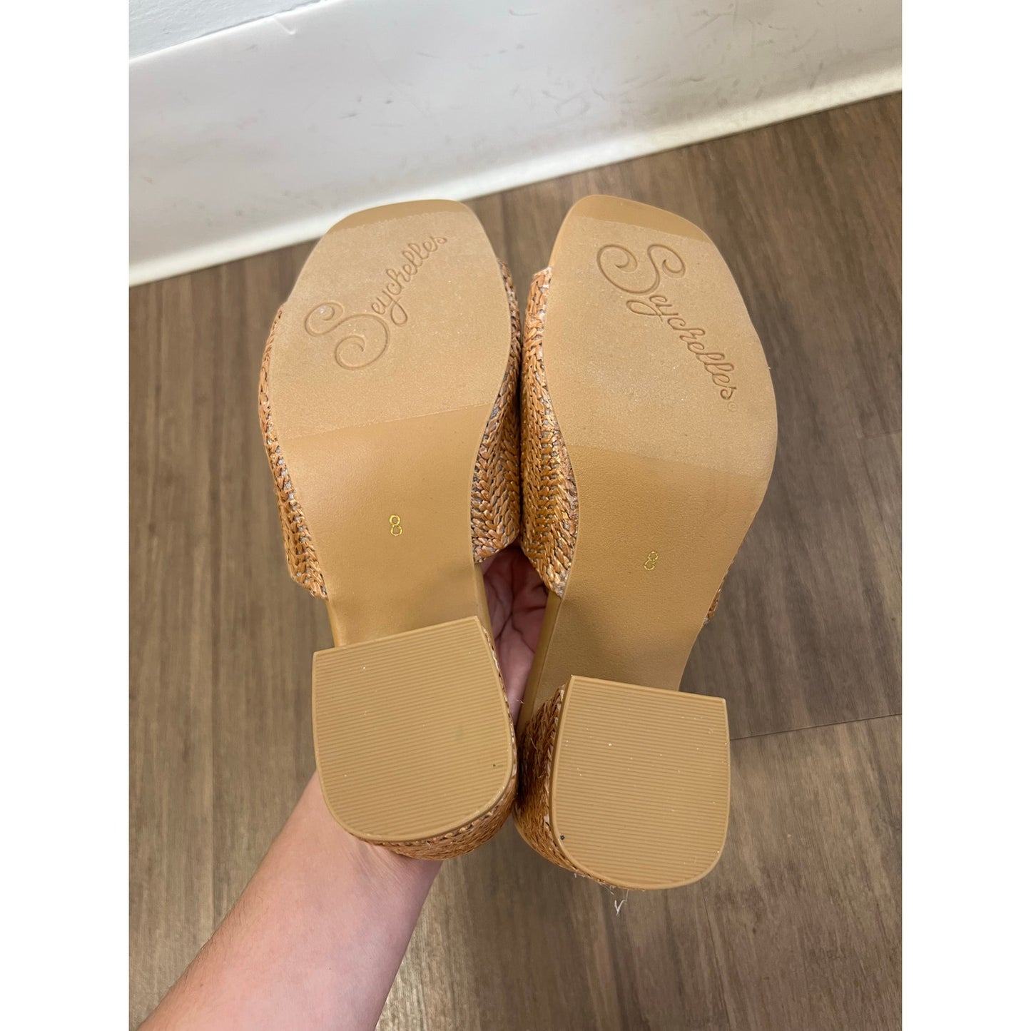 Sychelles Tan Natural Fiber Woven Slide Sandal Sz 8