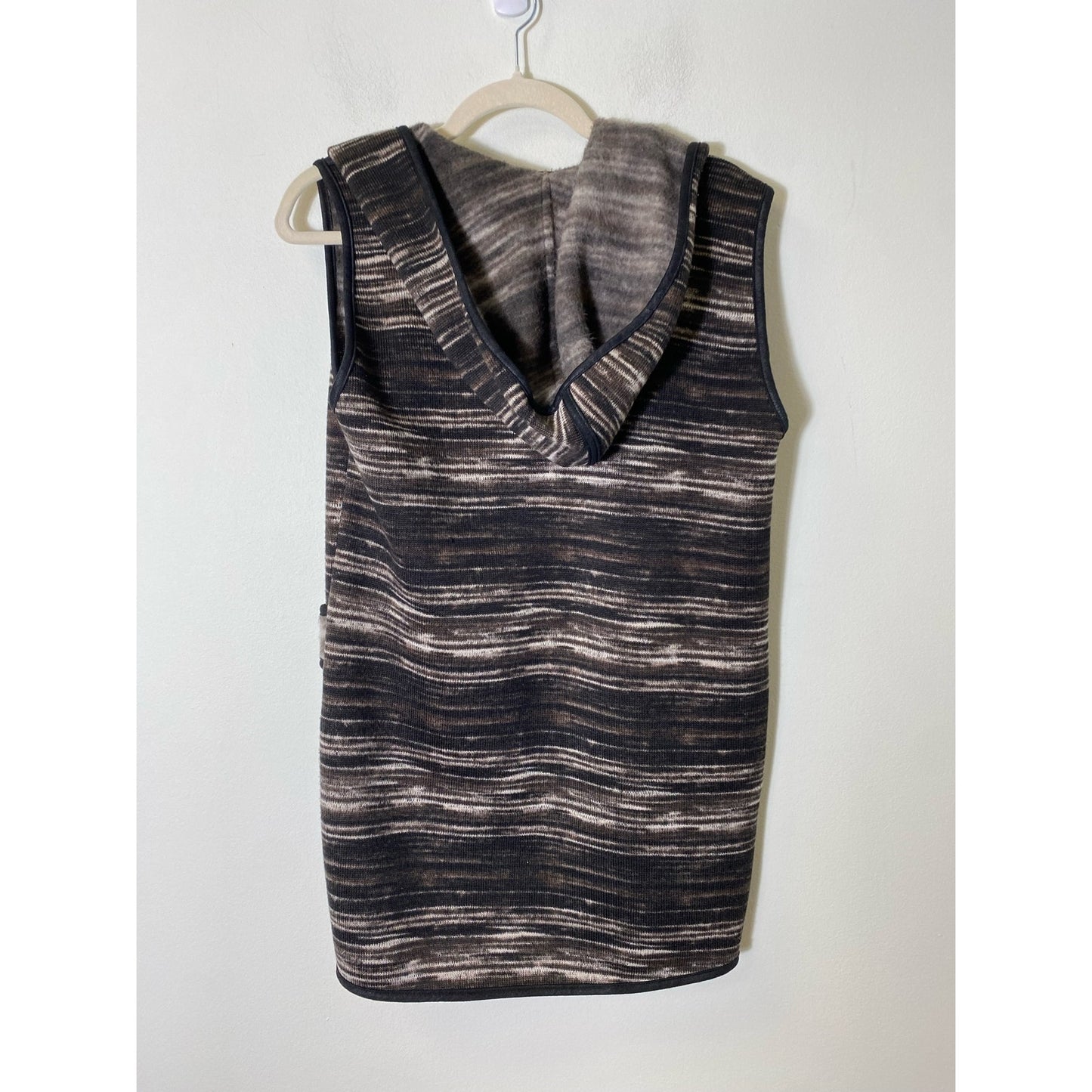 Capote Black Brown Fleece-Lined Open Hooded Sweater Vest Sz S