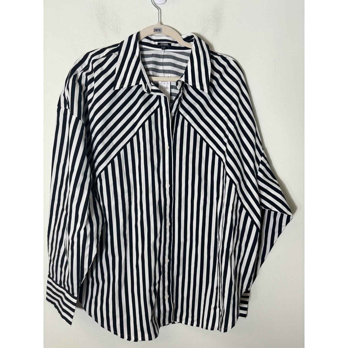 NWT Express Black and White Stripe Boyfriend Shirt Sz XL