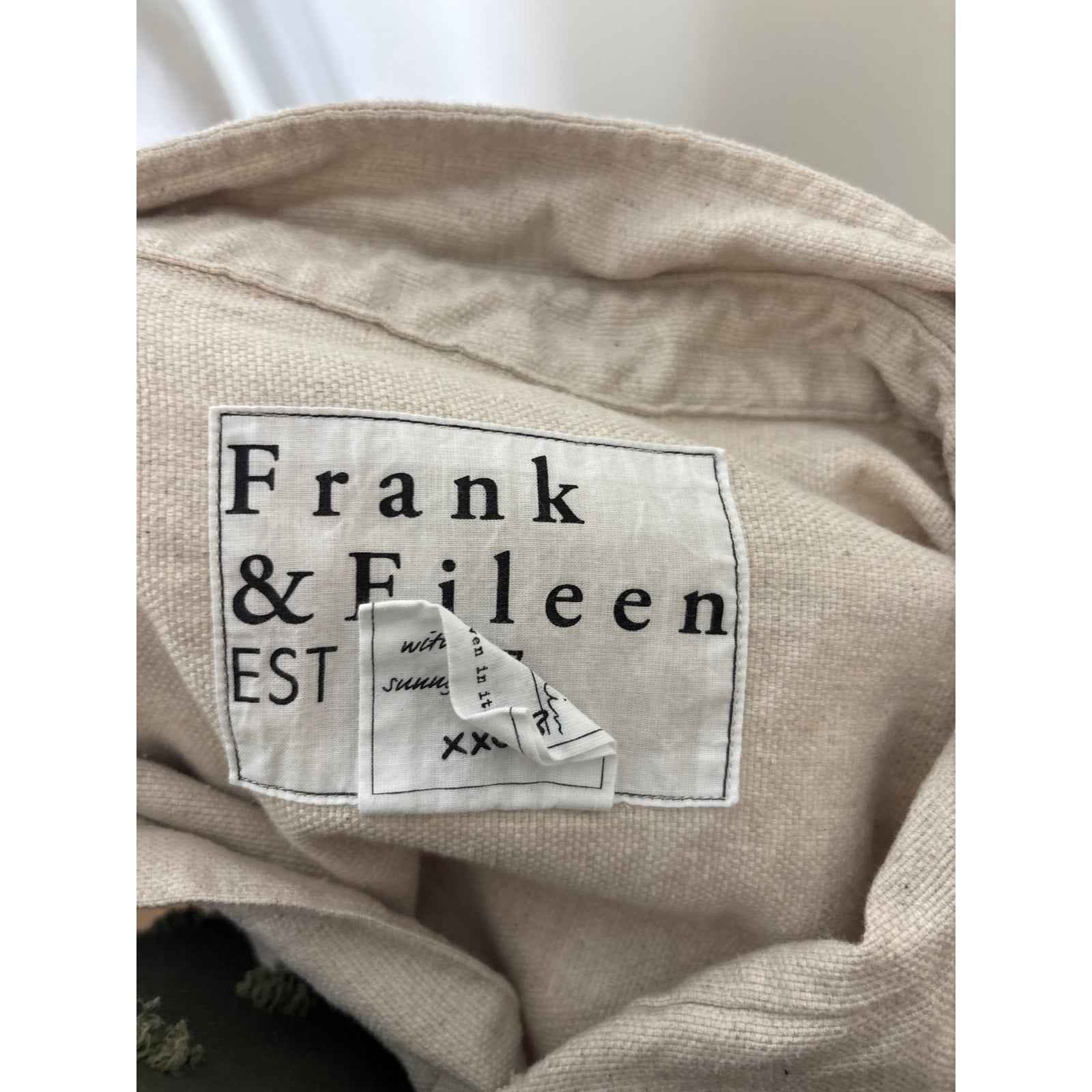 Frank & Eileen Khaki Heavy Linen Cotton Button Up Shirt Sz M/L