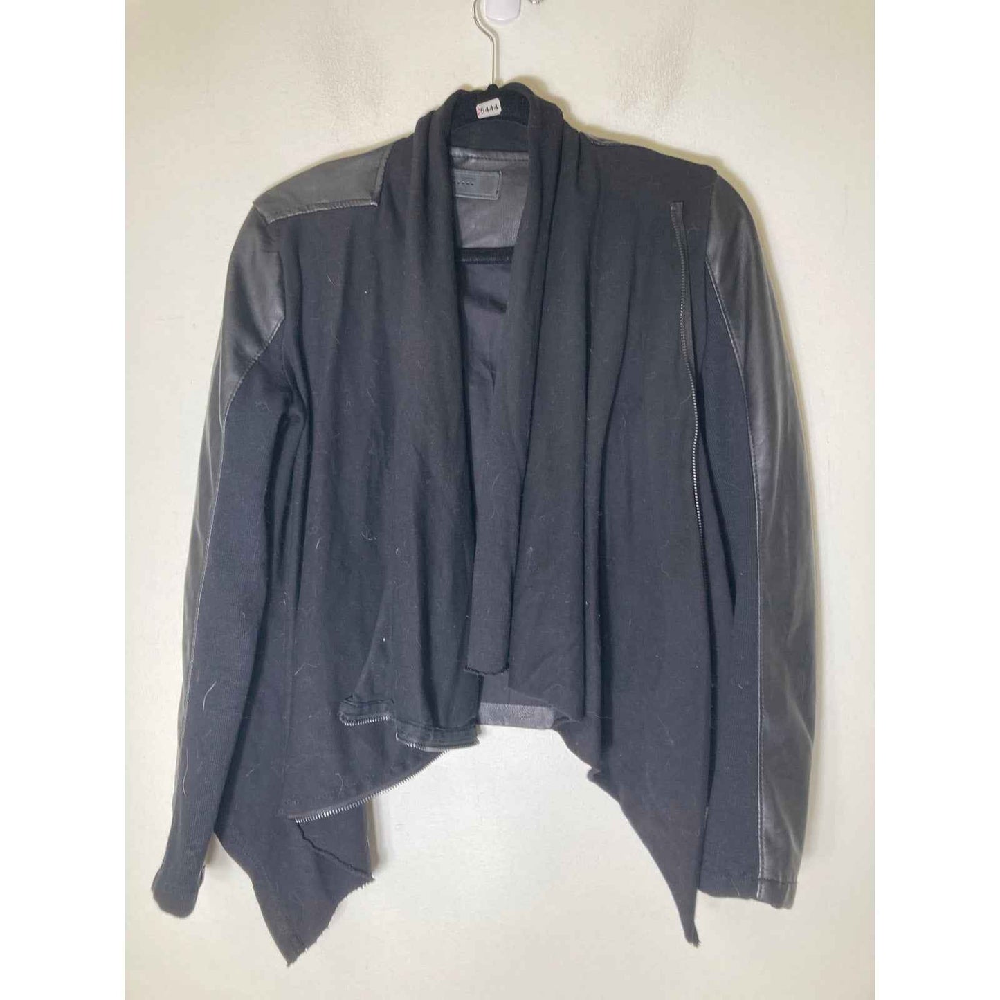 BlankNYC Black Mixed Media Faux Leather Zip Up Cardigan Style Sz s