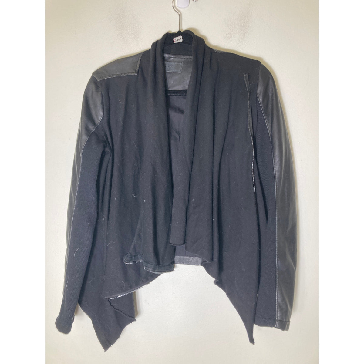 BlankNYC Black Mixed Media Faux Leather Zip Up Cardigan Style Sz s