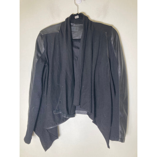 BlankNYC Black Mixed Media Faux Leather Zip Up Cardigan Style Sz s