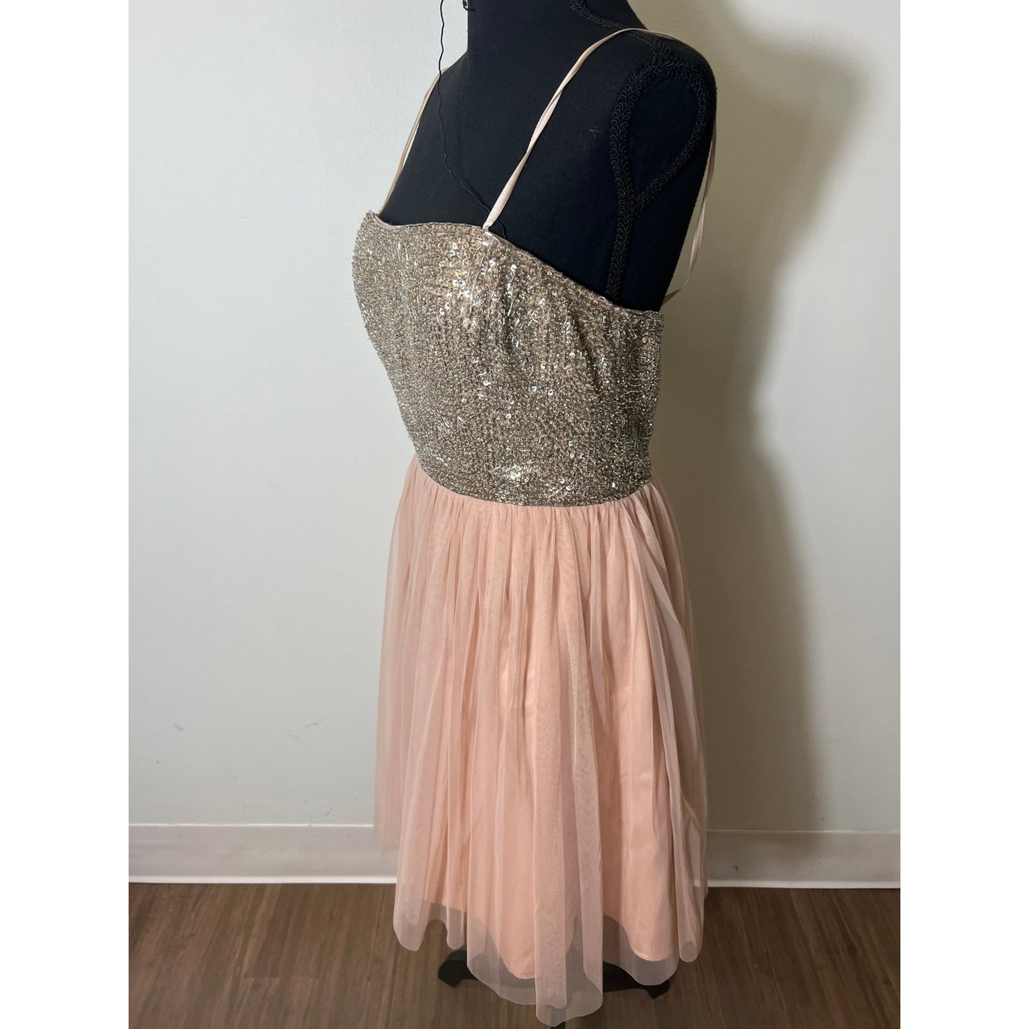 NWT Aiden Mattox Blush Pink Strapless Beaded Top Party Dress Sz 8