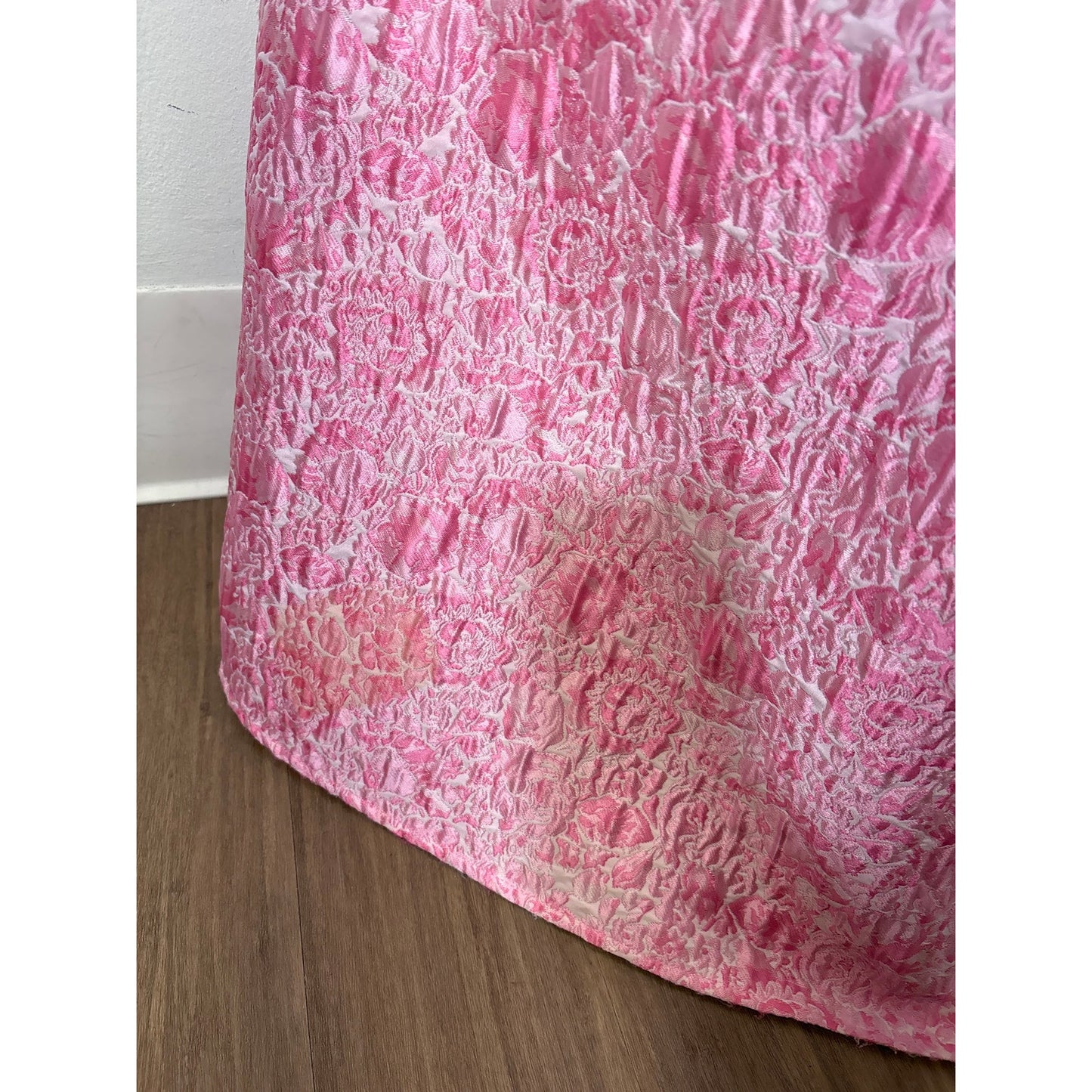 Abbeyglass Pink and White Rose One Shoudler Bow Gown Sz M